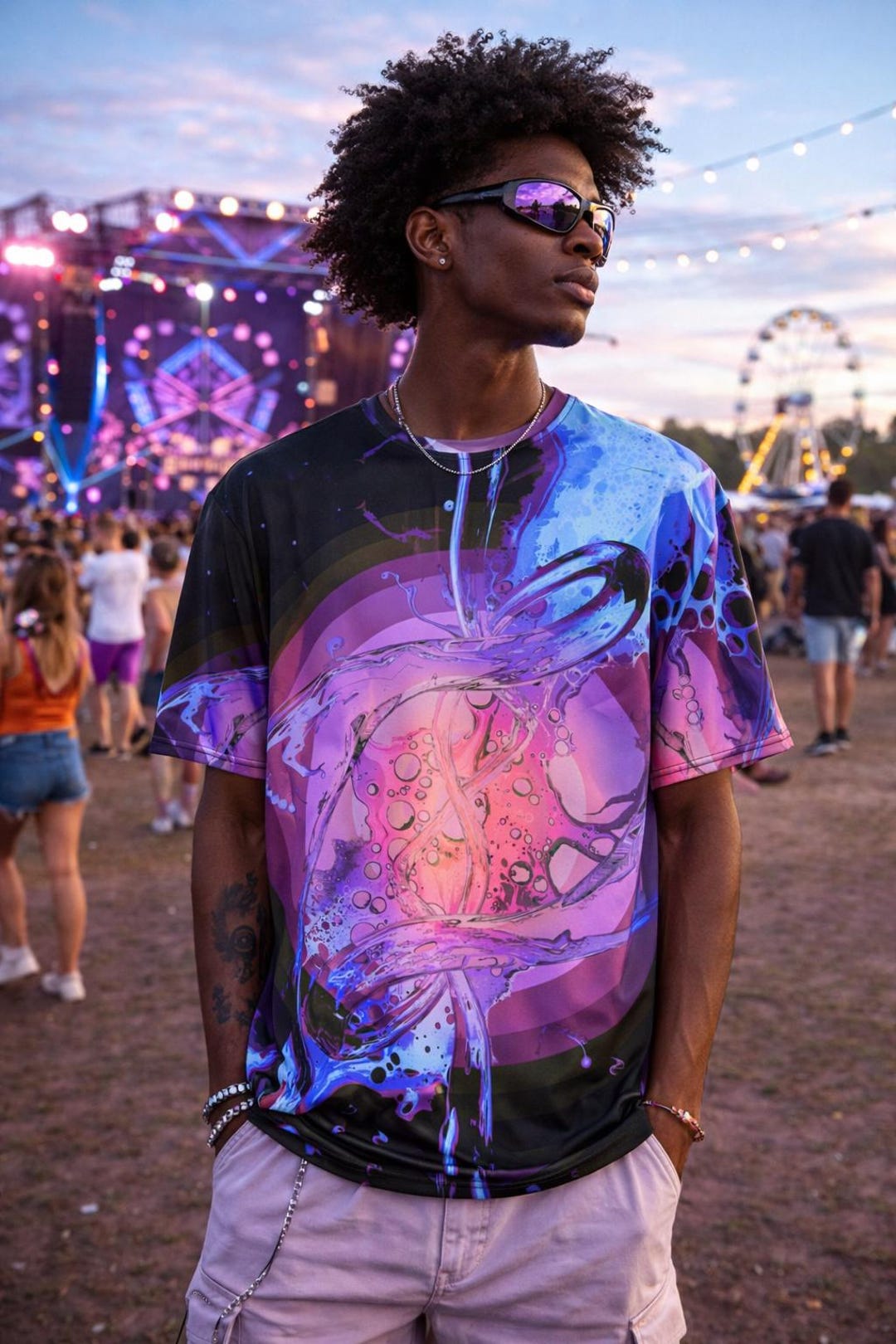 Polyester Rave Shirts Psychedelic Rave T Shirt, Trippy Liquid Graphic Tee, Vaporwave Festival ...