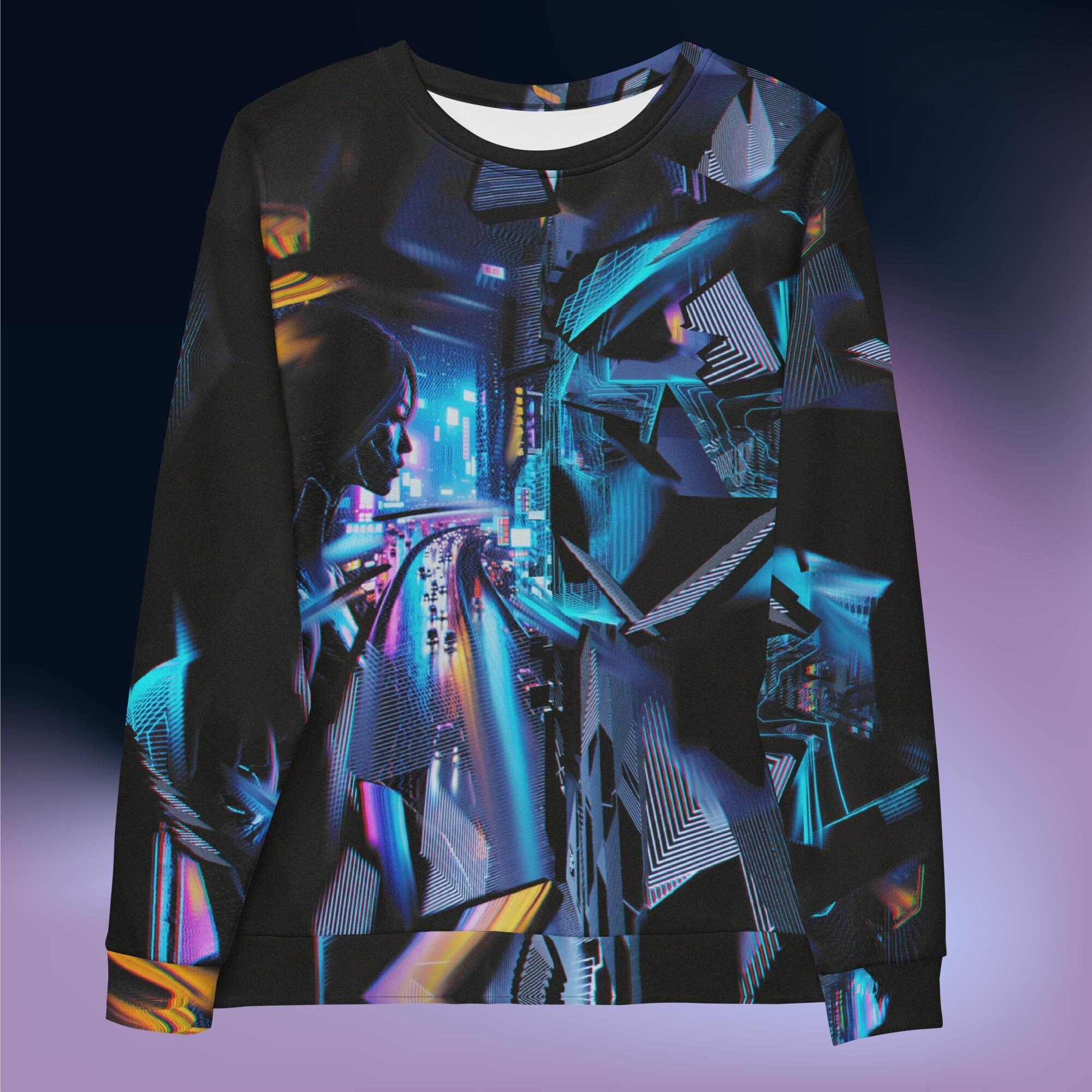 Cyberpunk Glitchcore Sweathirt Black EDM Gamer Shirt AOP