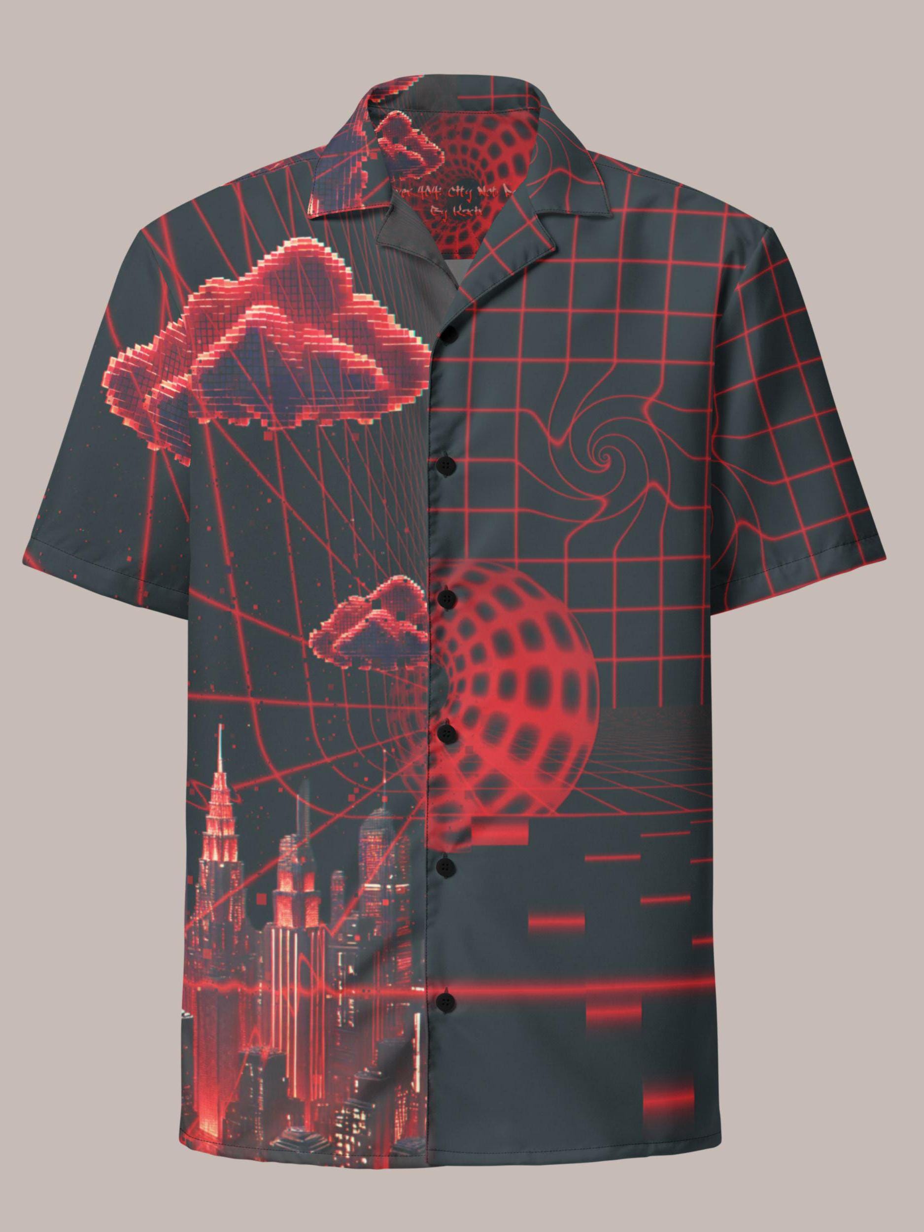 Neon Red Grid Cyberpunk Button-up Shirt, Techwear Rave Outfit - Etsy