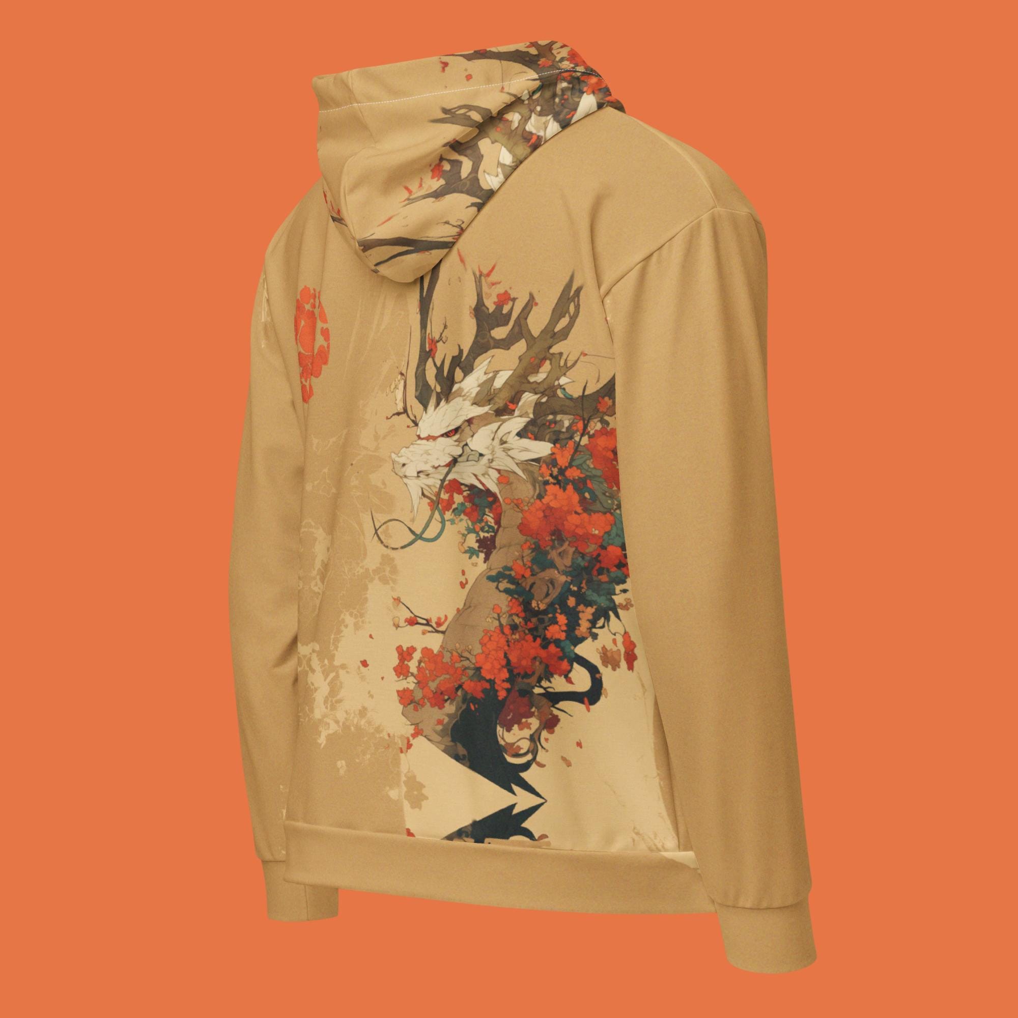Takra Men's Samurai & Dragon 3D Tattoo Hoodie - Zipper Pullover Sweatshirt
