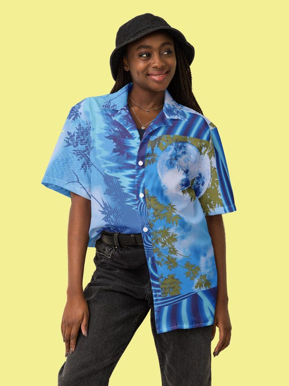 Blue Moon Hawaiian Shirt Japanese Aloha Shirt Oversized Solarpunk