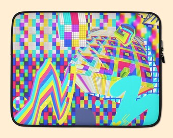 Colorful Pixel Art Laptop Sleeve Gift Retro Geometric Laptop Cover Funky Bright Macbook Case Arcade 13 inch 15 inch Laptop Bag