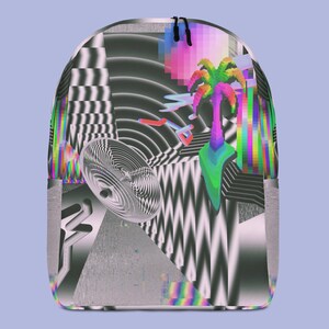 Pixel Palm Glitch Backpack, Trippy Vaporwave Bag, Frutiger Aero Backpack, 15 Inch Laptop Backpack, Cyberpunk School Bag