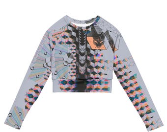 Pastel Goth Long Sleeve Crop Top, Fox Spirit Animal Rave Shirt, Cyberpunk EDC Outfit, Techno Rash Guard