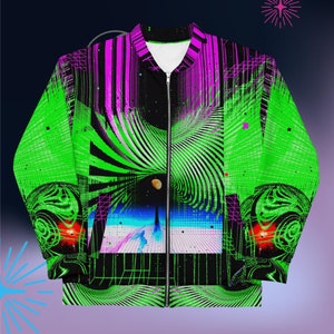Cyberpunk Jacket Space All Over Print Techno Bomber Jacket For Men And Women Streetwear Futuristic Clothes Rave EDM Festival Clothing