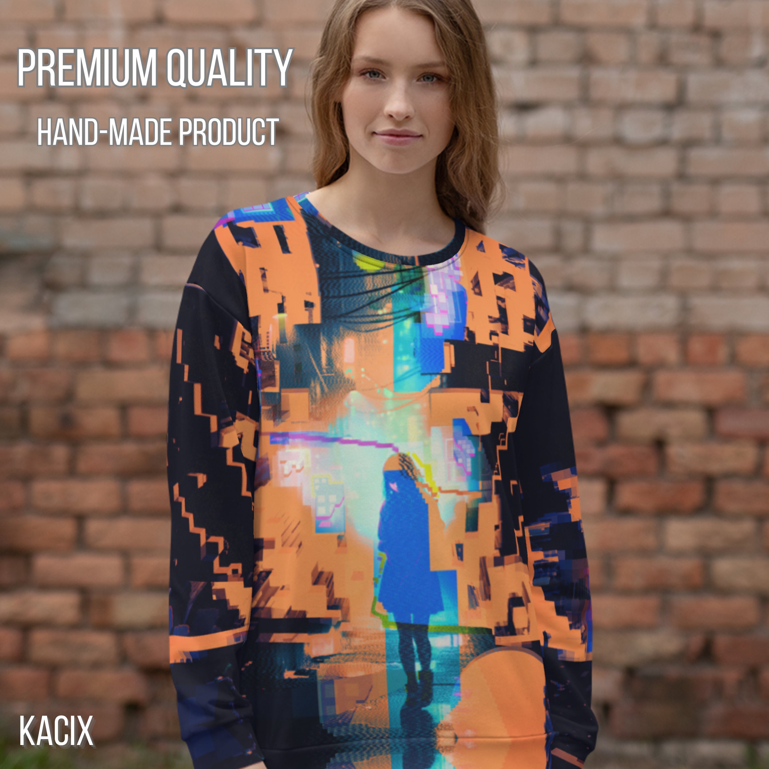 All Over Print Cyberpunk Sweatshirt, Soft Crewneck All Over Print Cyberpunk Sweatshirt, Soft Crewneck