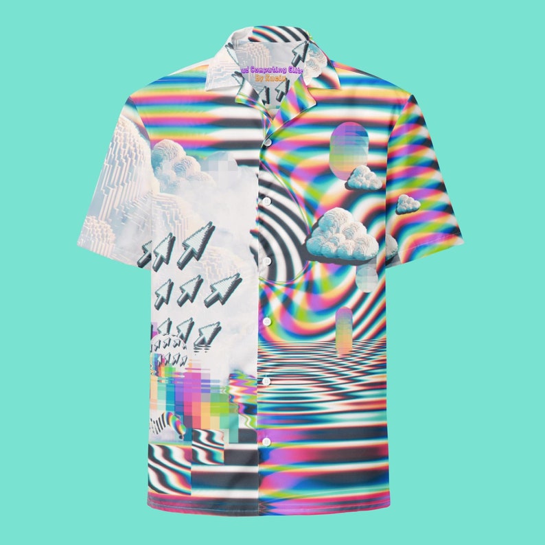 90s Computer Graphic Button Down Shirt Oversized Psychedelic Programmer Button Up Edgy Techwear Retro Gamer Hawaiian Shirt Millenial Gift
