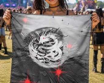 Pañuelo Dragon Rave, bufanda para festivales de fantasía oscura, accesorio EDM Cyber Celestial