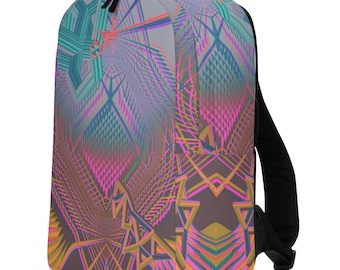 Psychedelic Cyberpunk Backpack, Neon Geometric Laptop Bag