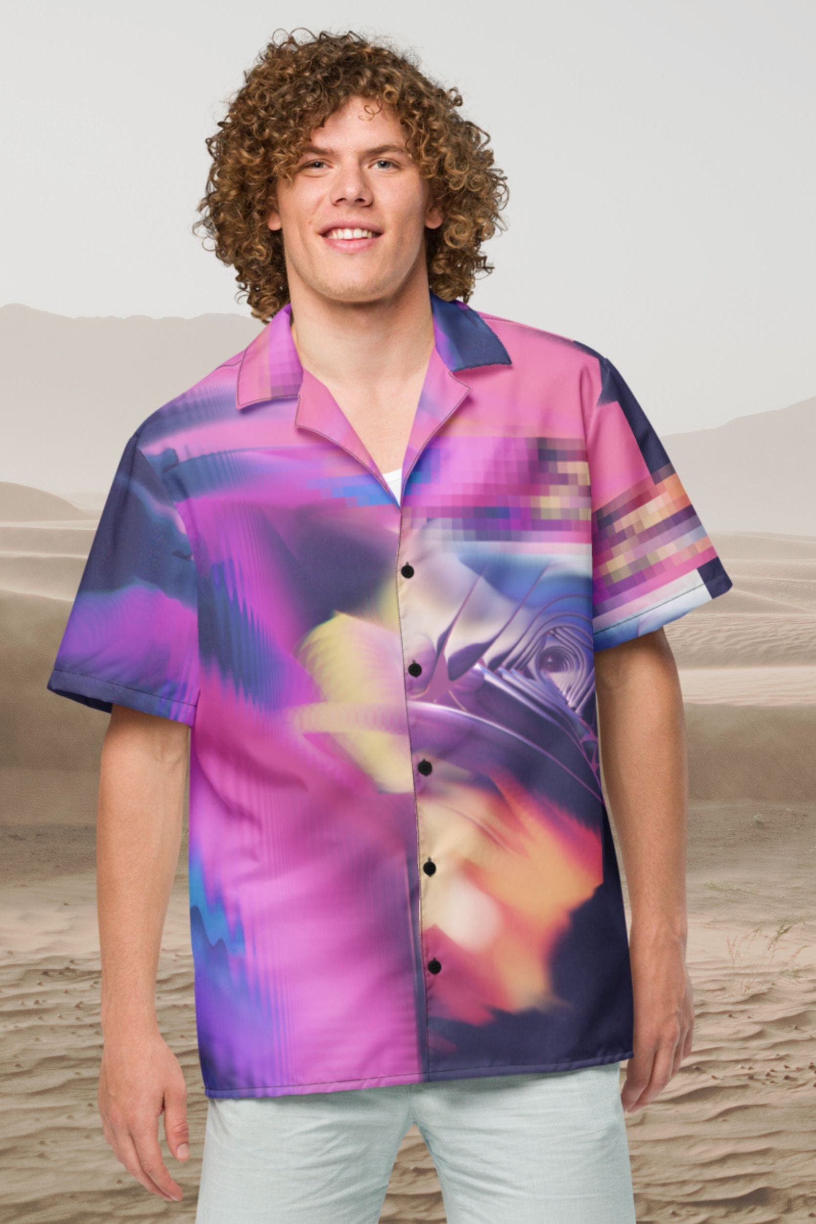 Pink Future Rapper Shirt Pink Cyberpunk Hawaiian Shirt Frutiger Aero Button up Shirt Futuristic ...