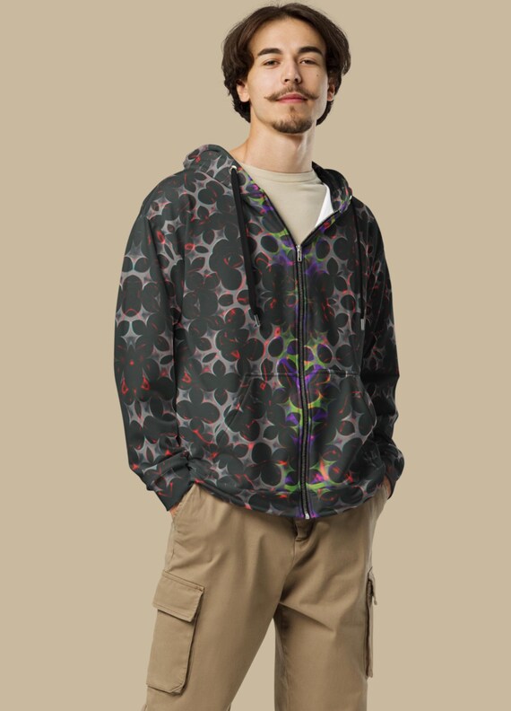 Gothic Zip up Hoodie, Dark Techno Jacket, Psychedelic Techwear 