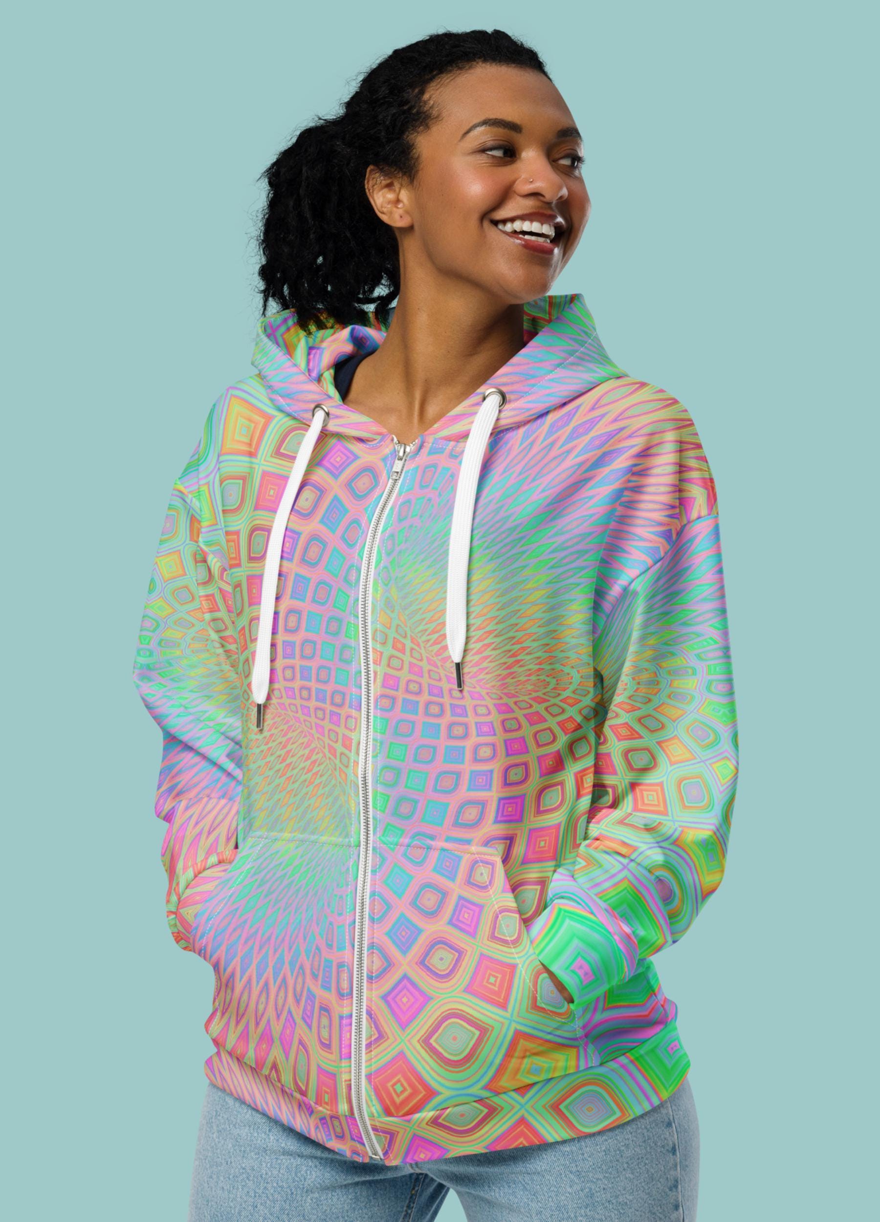Pastel Rainbow Zip up Hoodie, Dreamcore Psychedelic Jacket, Trippy 
