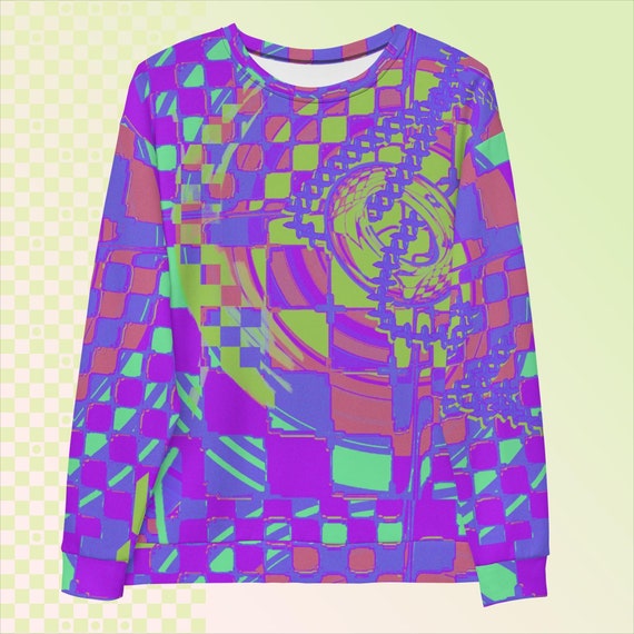 Felpa punk viola Felpa girocollo a quadri Camicia oversize hip hop