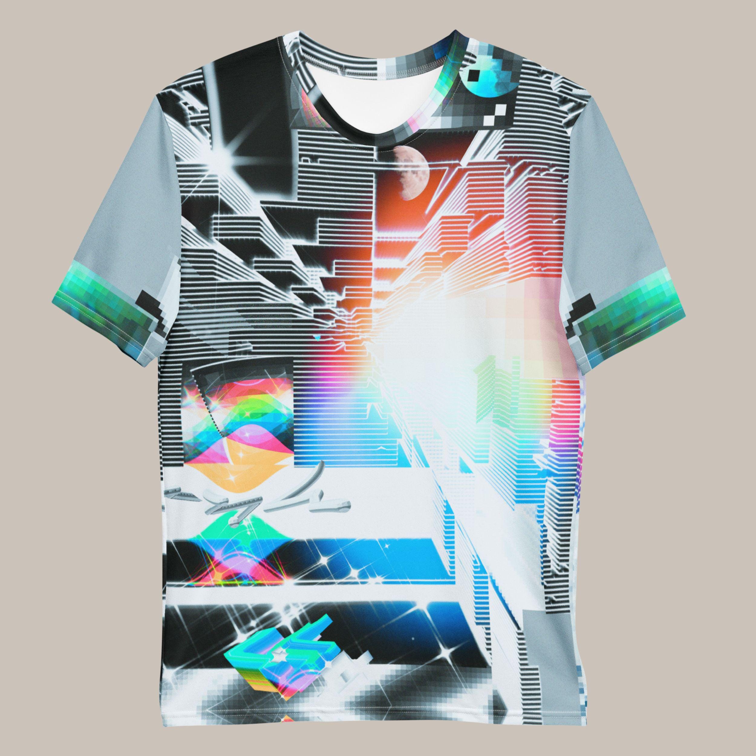 Trippy Cyberpunk Moon T-shirt, All-over Print Space Rave Shirt 