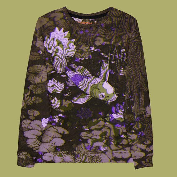 Koi Fish Sweatshirt Japanese Nature Inspired Crewneck All Over Print Manga Long Sleeve Sweatshirt Warm Graphic Streetwear Clothes