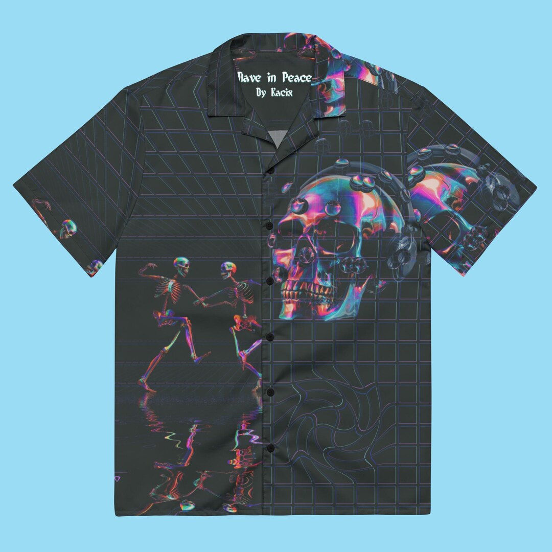 Skelaton Rave Rave Skeleton Button-up Shirt: Holographic Cyberpunk Festival Top - Etsy