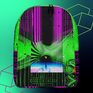 Cyberpunk Vaporwave Backpack, Small Funky Moon Backpack, Travel College Laptop Backpack For Men