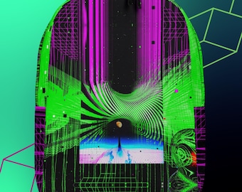 Cyberpunk Vaporwave Backpack, Funky Neon Moon Laptop Backpack