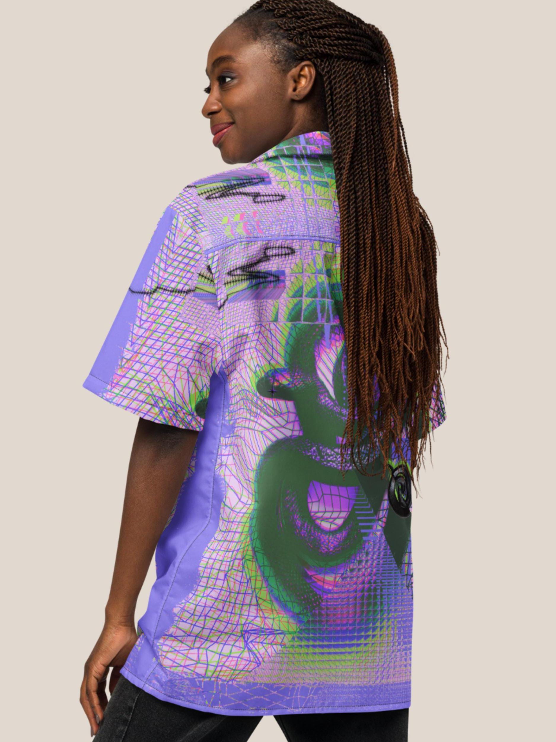 Cyberpunk Snake Button Down Shirt, Oversized Techno Rave Button up