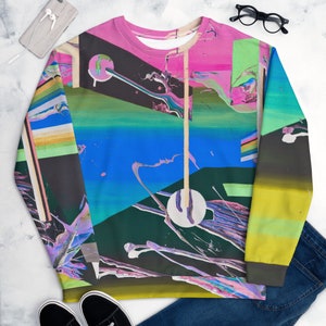 Graphic Streetwear Sweatshirt, Pink and Blue Psychedelic Shirt, Street Art Clothing,