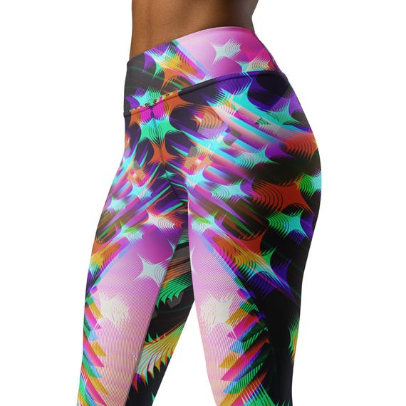 Neon Starburst Yoga Leggings, Trippy Festival EDM Pants