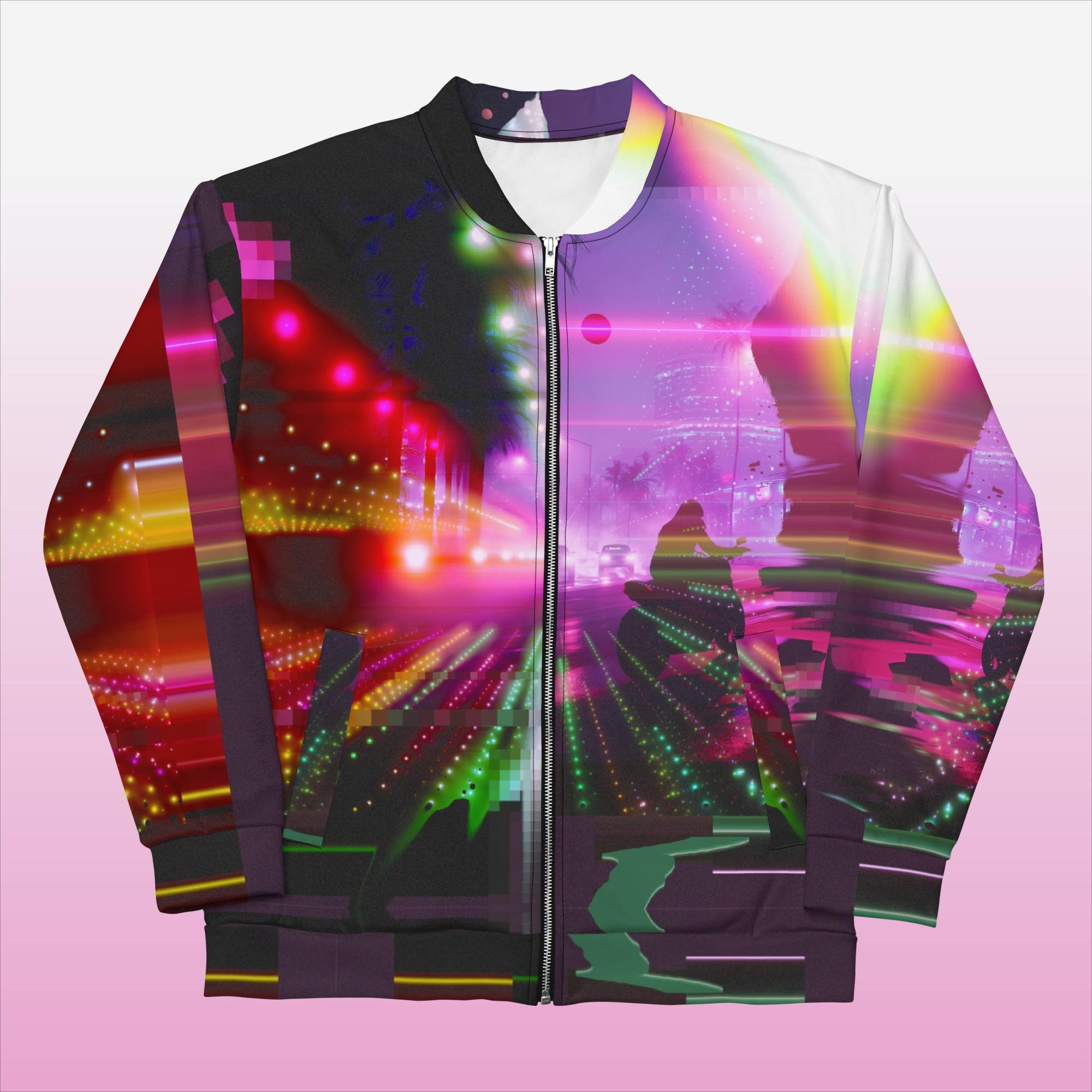 RAVEジャケット Neon Synthwave Bomber Jacket Techno Cyber Festival Jacket Unisex