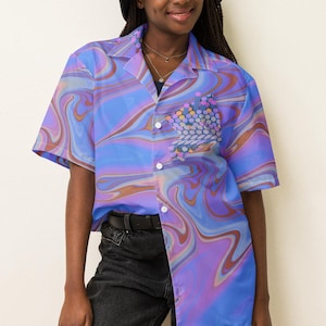 Psychedelic Purple Button Down Shirt Groovy Trippy Button Up Shirt Abstract Hawaiian Shirt Oversized Party West Blouse