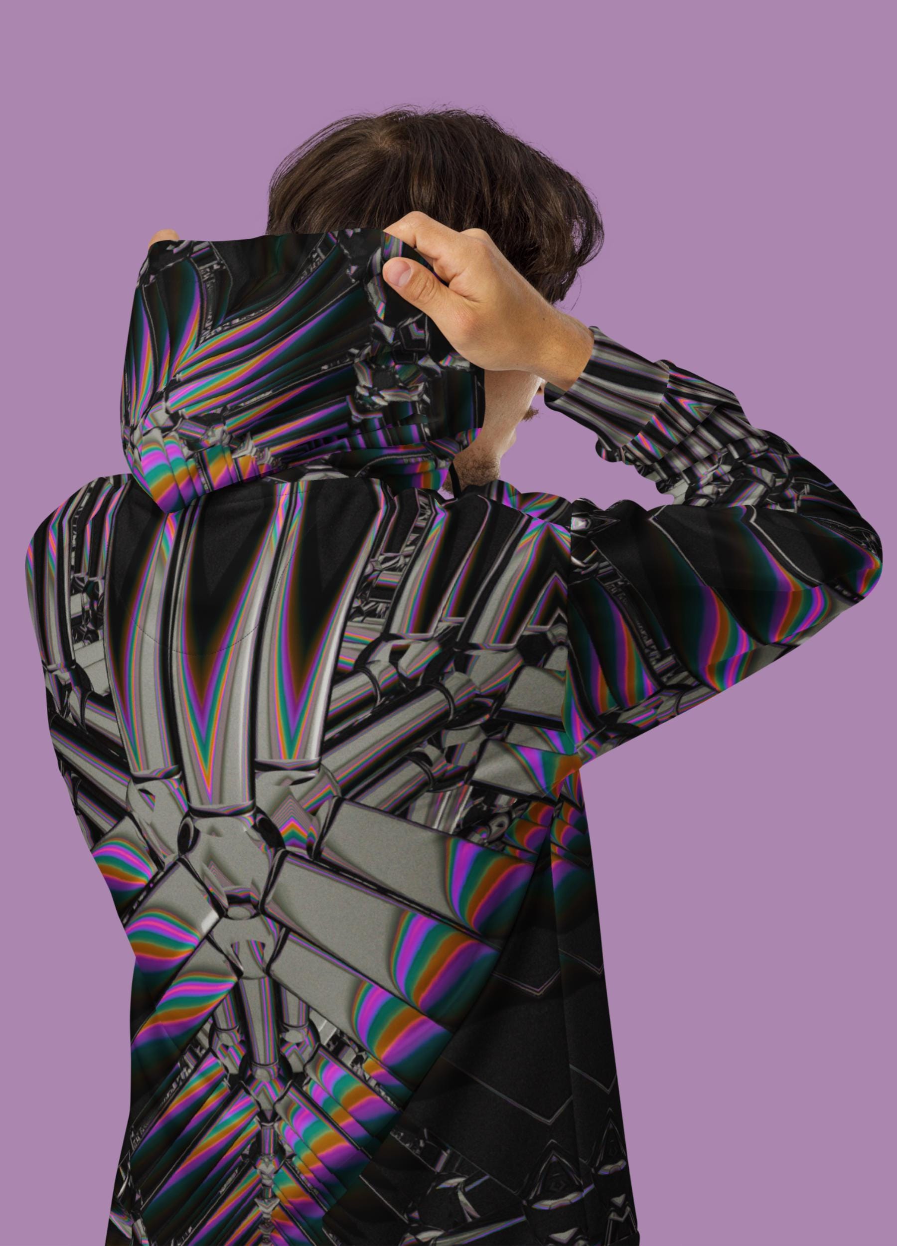 Dark Techno Zip up Hoodie, Neon Rave Festival Jacket, Techwear