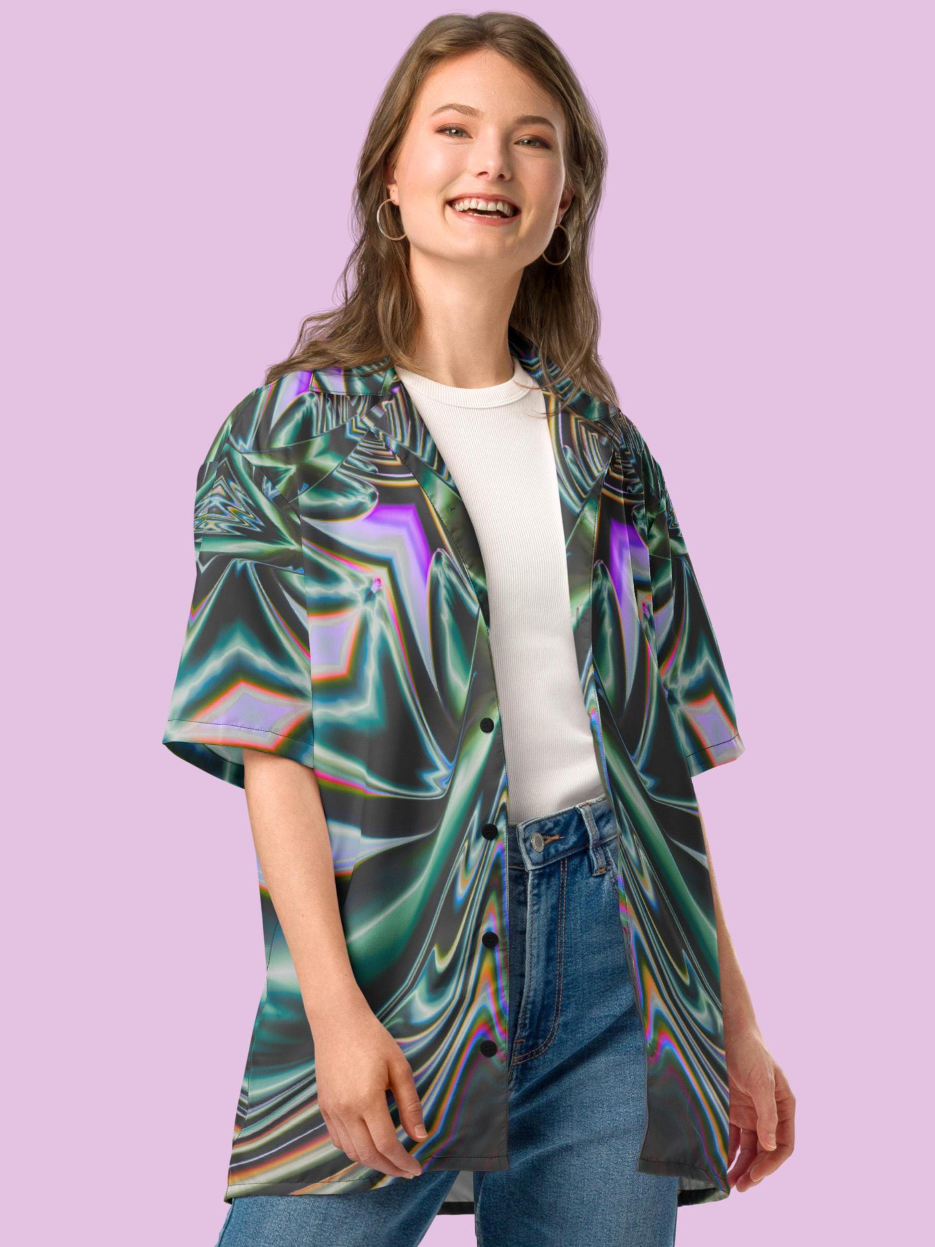 Green Rave Tops Neon Green Rave Button up Shirt, Trippy Festival Button Down, Boho EDM ...
