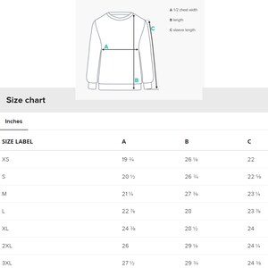 K&ouml;nnte beinhalten: Gr&ouml;&szlig;entabelle f&uuml;r einen Pullover in Zoll. Die Tabelle zeigt die Ma&szlig;e f&uuml;r die halbe Brustweite, die L&auml;nge und die &Auml;rmell&auml;nge f&uuml;r die Gr&ouml;&szlig;en XS bis 3XL.