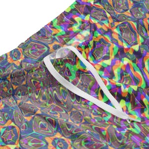 Unisex Rave Festival Mesh Shorts, Sacred Geometry EDC Outfit, Neon Techno Shorts