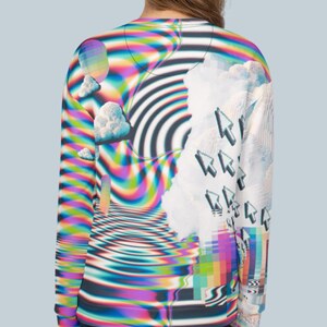 Retro Glitch Statement Sweatshirt, Trippy Vaporwave Festival Pullover, Frutiger Aero Shirt, 90s Computer Graphic Sweater