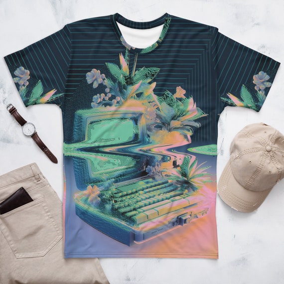 Vaporwave Art Pastel Shirt, Retro Gamer All Over Shirt Gift For Gamer, Trippy Graphic Cyberpunk Art TShirt, Rave Festival Clothes