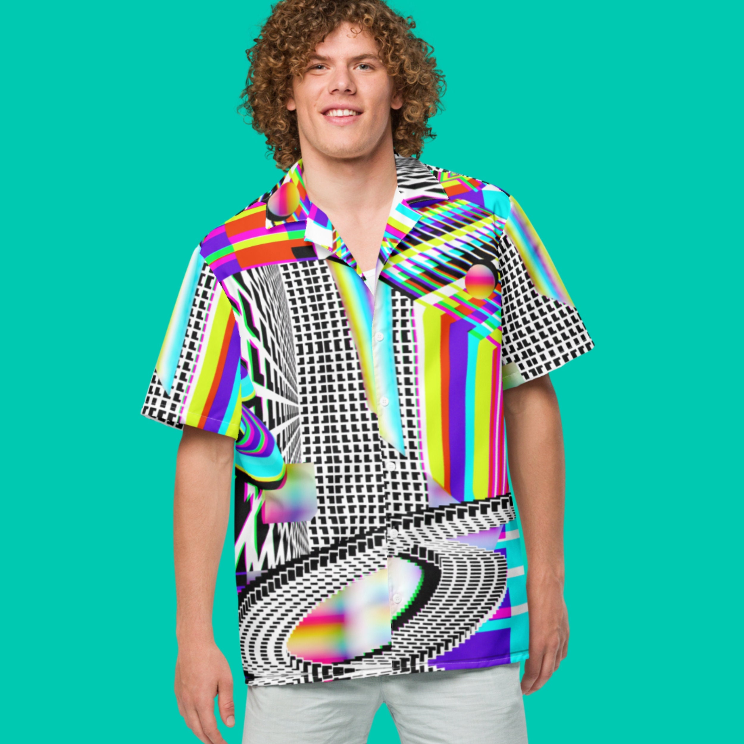 80s Funky Button Ups Retro Punk Button Up Shirt Oversized