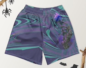 Acid Zombie Beach Trunks, Psychedelic Dark Romance Shorts, Skeleton Gym Shorts, Gothic Halloween Outfit