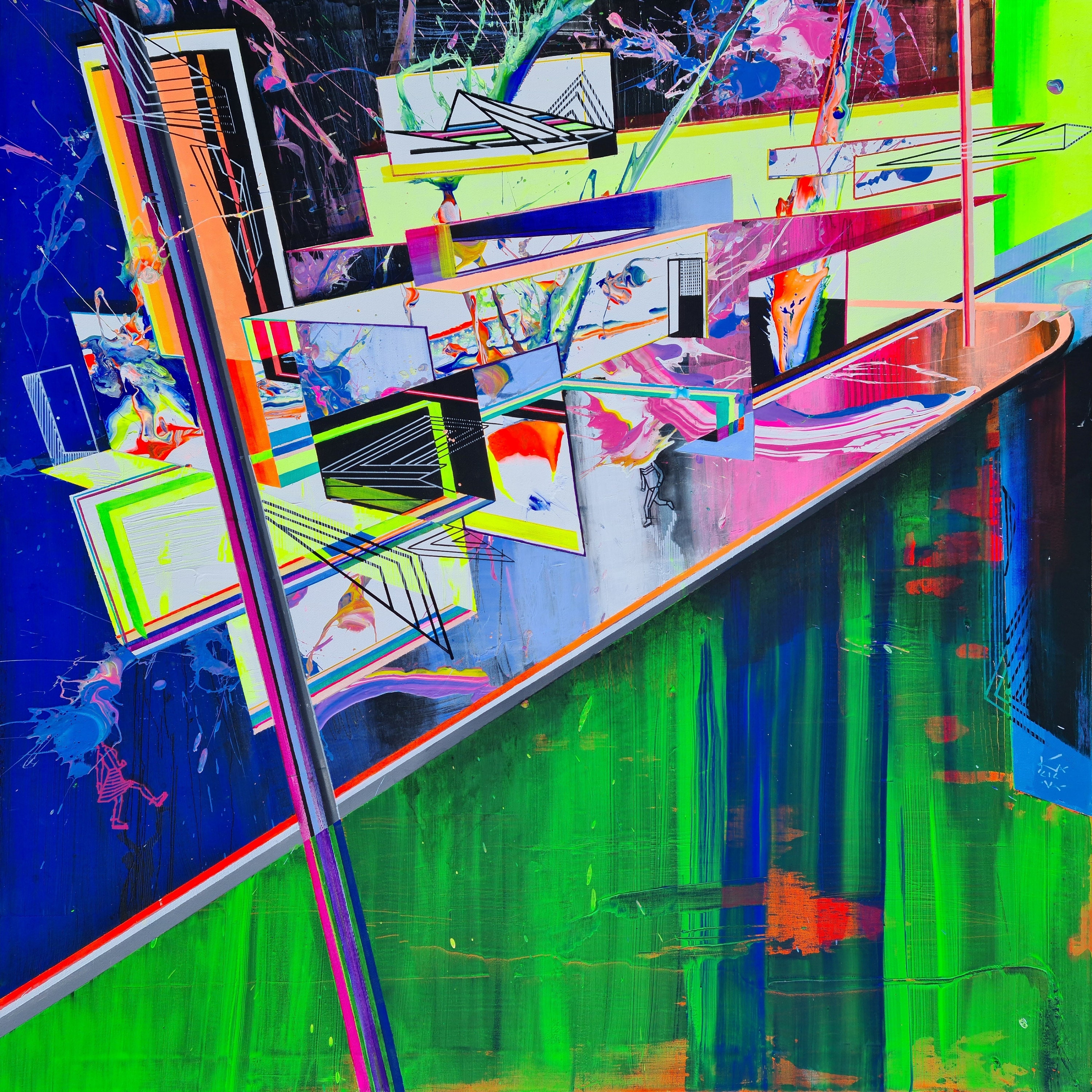 Large Psychedelic Acrylic Painting on Canvas, Neon Cyberpunk Cityscape Wall Art, Neon Glow Street Art Painting, Psychedelic Wall Decor