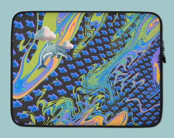 Pixel Art Dolphin Laptop Sleeve Gift 13 inch 15 inch Laptop Retro Graphic Macbook Case Psychedelic Neoprene Sleeve Trippy Laptop Cover Gift