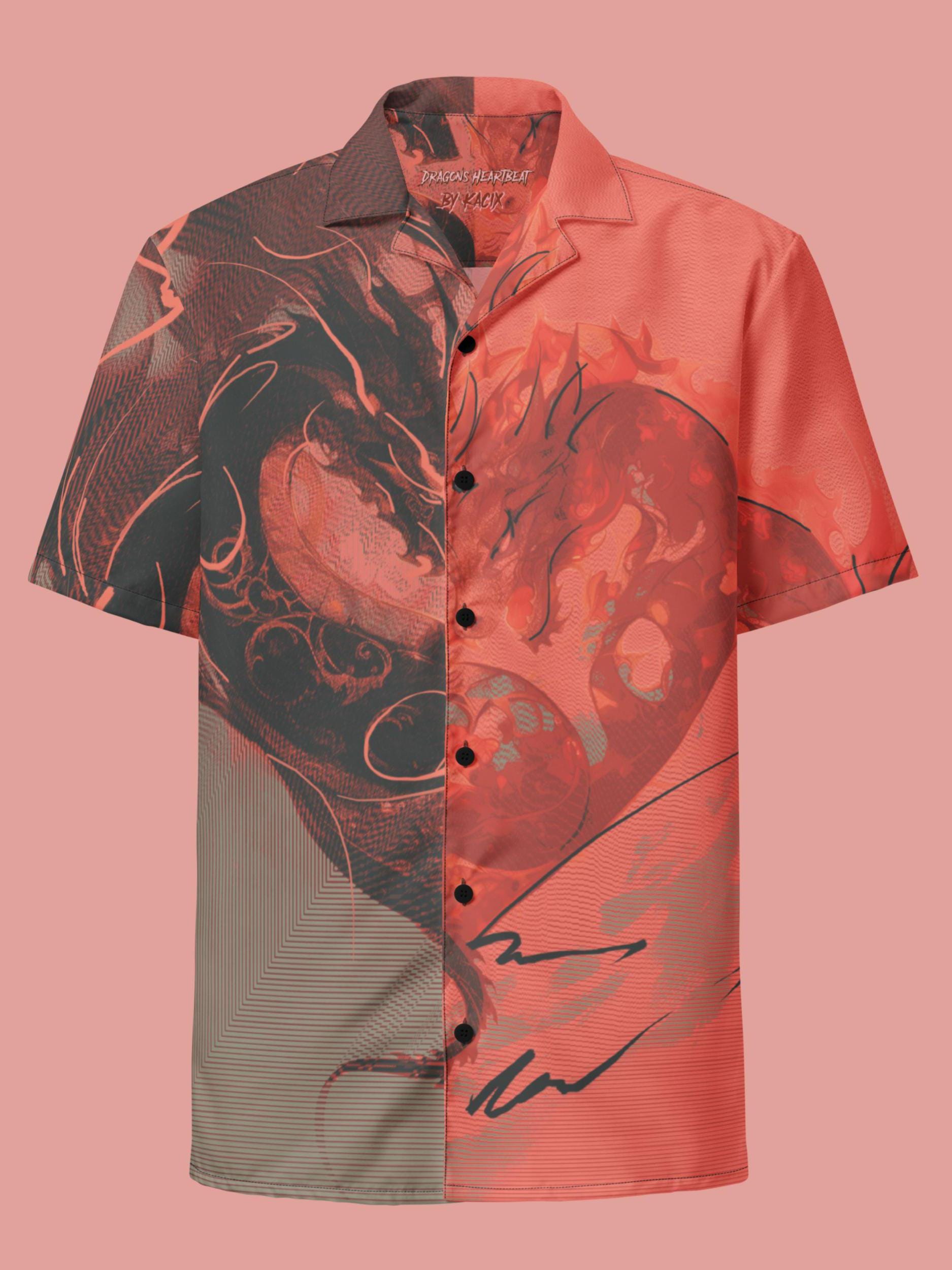 Red Dragon Heart Button up Shirt, Mythical Love Button Down Shirt