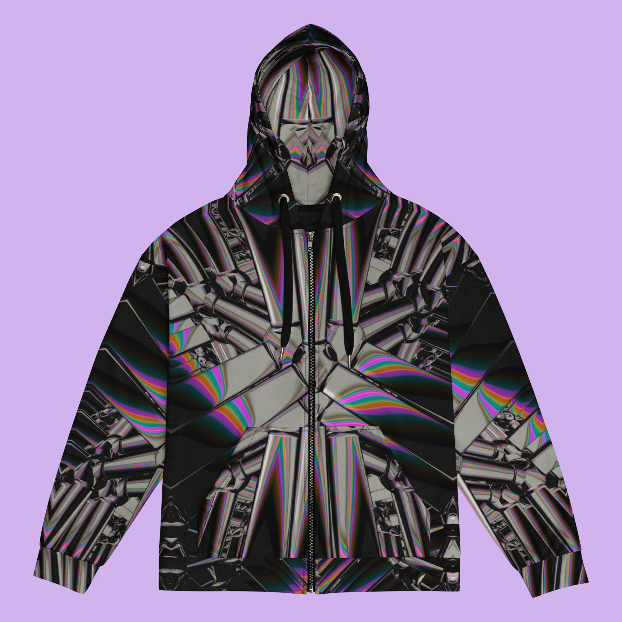 Dark Techno Zip up Hoodie, Neon Rave Festival Jacket, Techwear