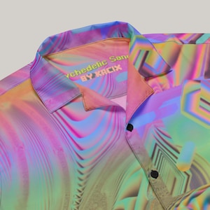 Psychedelic Hawaiian Shirt Pastel Button Up Shirt Trippy EDM Button Down Shirt Rave Music Festival Clothes Eco Friendly