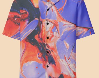 Hyperreal Lava Flow Button-Up Shirt, Y2K Psychedelic Top, Abstract Fluid Art Festival Outfit, Futuristic Rave Shirt, Cyberpunk Streetwear