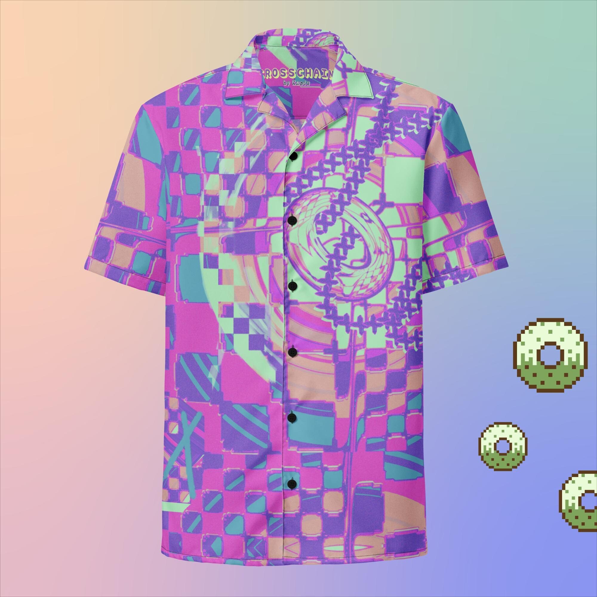 Edgy Pink 90s Button Down Shirt Oversized Checkered Graphic