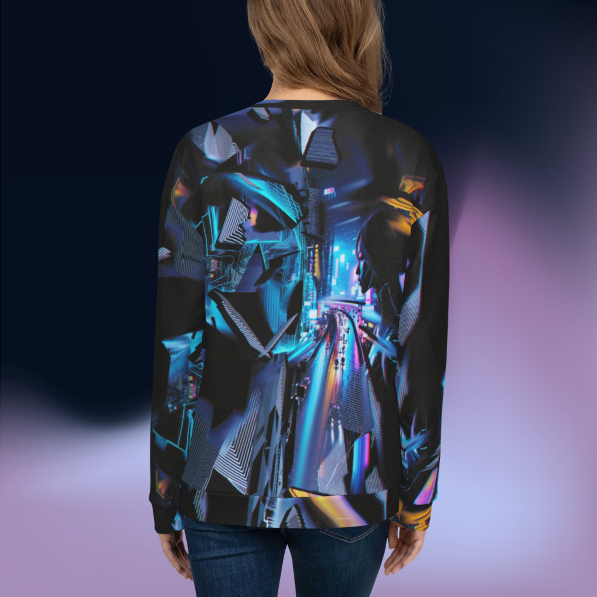Cyberpunk Glitchcore Sweathirt Black EDM Gamer Shirt AOP Cyberpunk Glitchcore Sweathirt Black EDM Gamer Shirt AOP