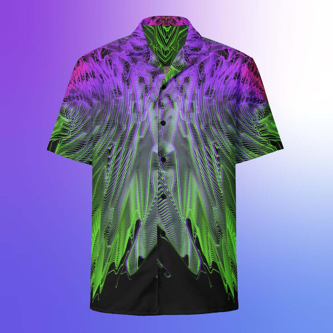 Neon Green Purple Rave Button up Shirt for Men and Women Hawaiian Shirt