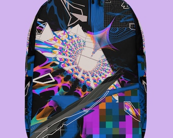 Neon Cyberpunk Laptop Backpack, Trippy Glitch Art School Bag