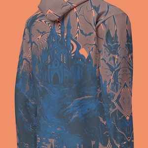 Gothic Haunted Castle Trippy Hoodie Halloween Plus Size All Over Print Sweatshirt Spooky Streetwear Fall Clothing