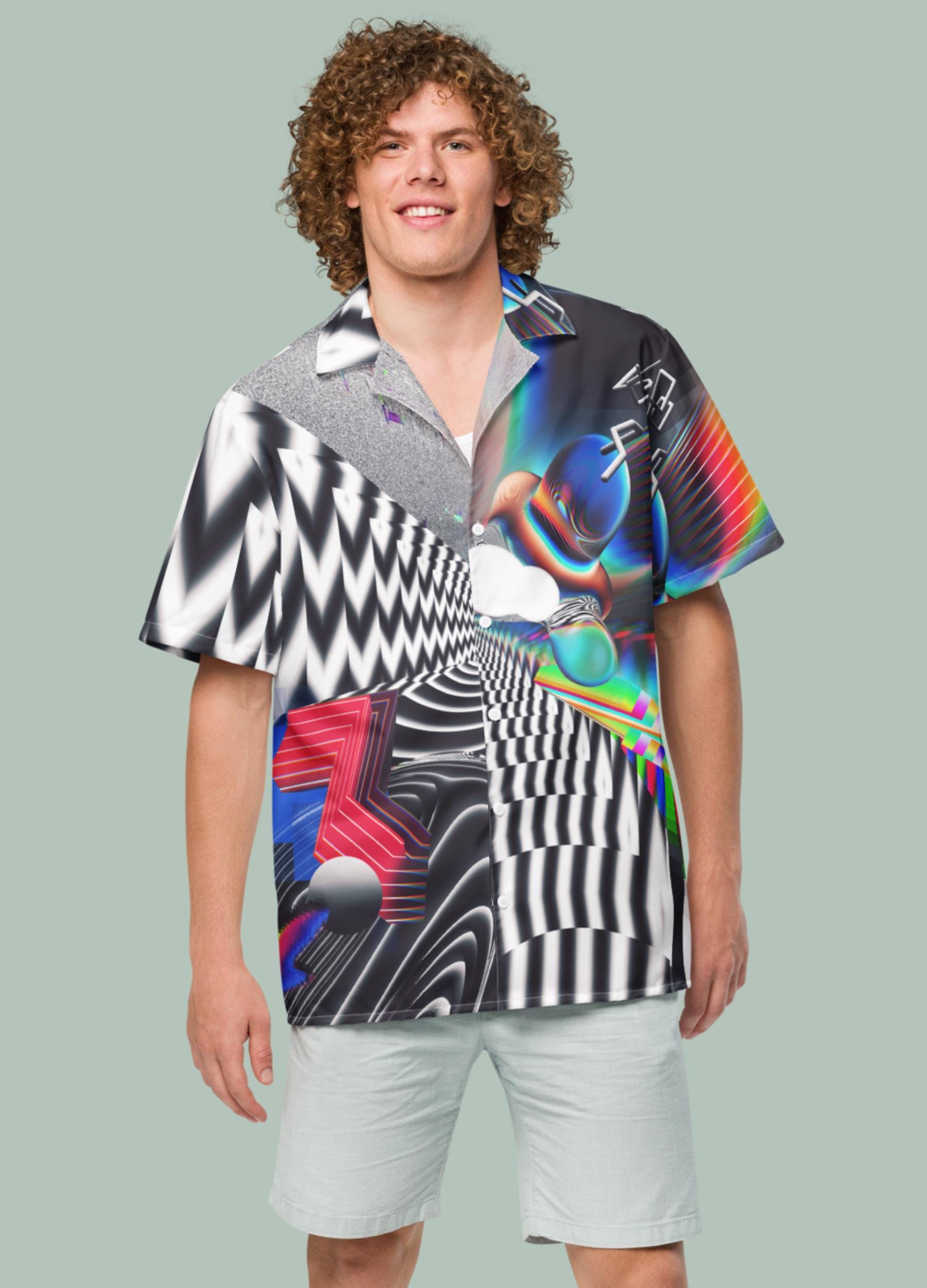 Frutiger Aero Button-up Shirt, Y2K Vaporwave Techwear, Oversized 