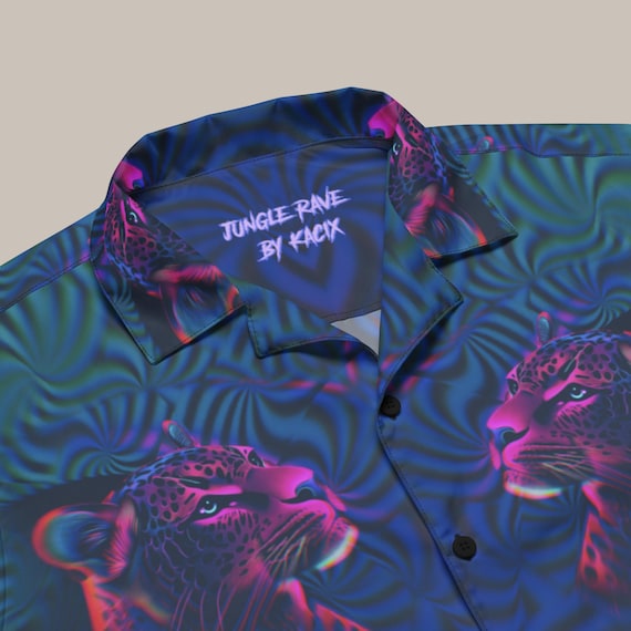 Leopard Rave Hawaiian Shirt, Neon Jungle Festival Button up Shirt