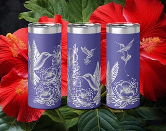 Jamaican Hummingbird and Hibiscus Laser Engraved Tumbler - Tropical Drinkware