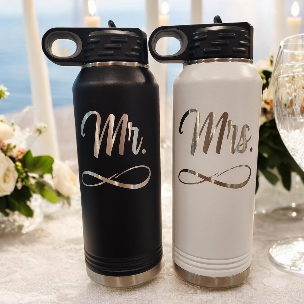 Personalized Mr. and Mrs. Water Bottle Gift Set of 2 - Laser Engraved 32oz Hydro Flask - Etsy